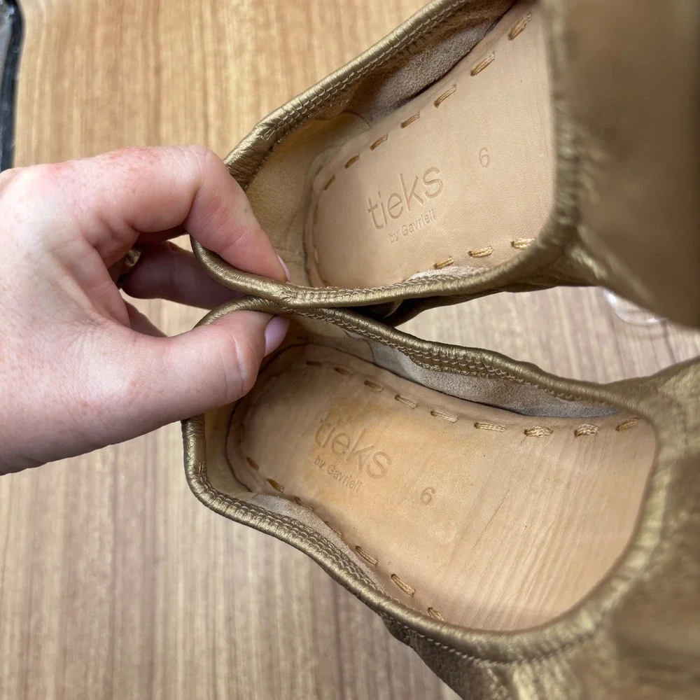 Tieks Ballet Flats Metallic‎ Gold Women Size 6 Metallic Leather Foldable Shoes